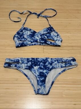 Blue Tie-Dye Bikini Set - Two-Piece Swimsuit size XS top and S bottom
